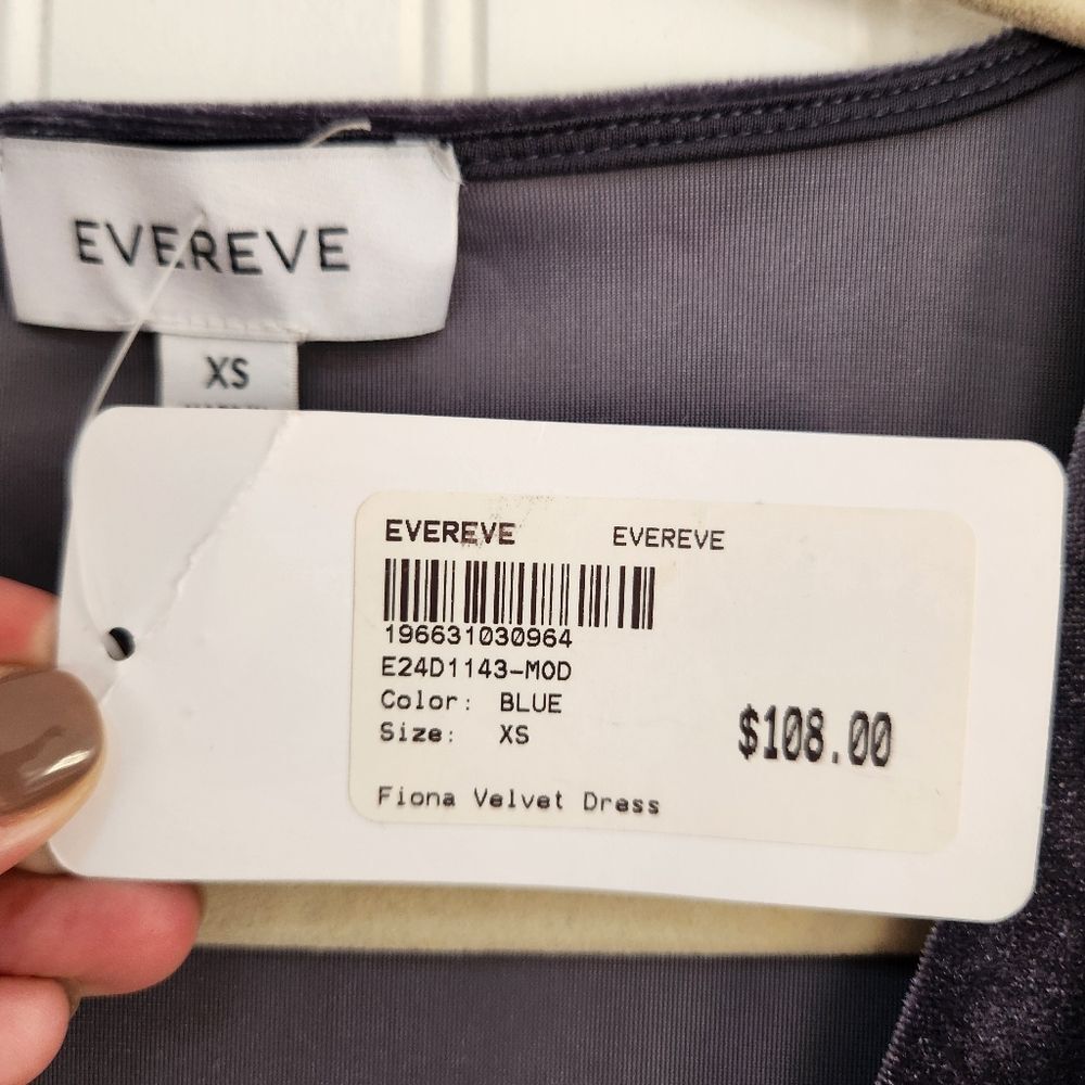 NEW EVEREVE Blue Gray 'Fiona' Velvet Ruffle Long Sleeve Mini Dress size XS - Picture 6 of 7
